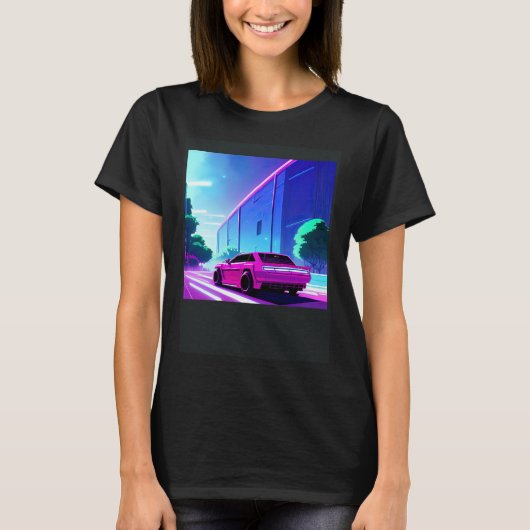 Synthwave car outrun retrowave futuresynth sci fi  tシャツ (正面)