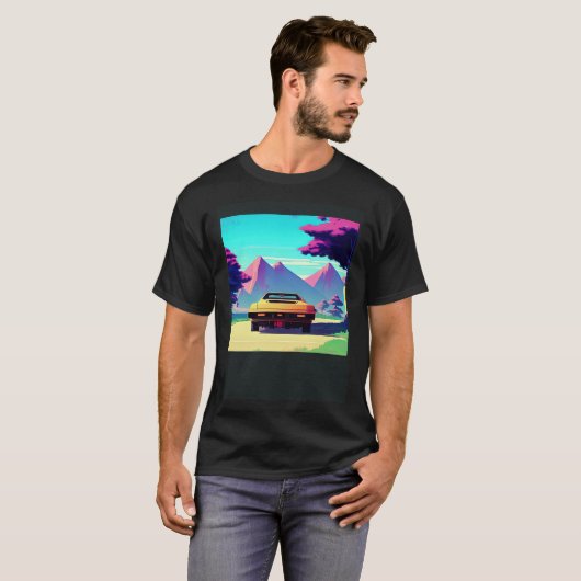 Synthwave car outrun retrowave futuresynth sci fi tシャツ (正面フル)