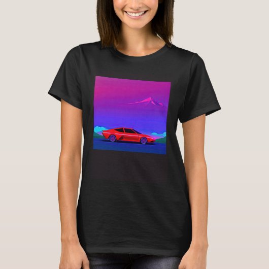 Synthwave car outrun retrowave futuresynth sci fi  tシャツ (正面)