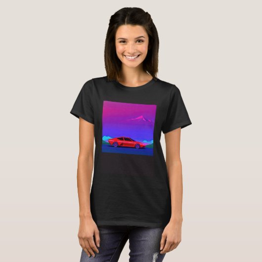 Synthwave car outrun retrowave futuresynth sci fi  tシャツ (正面フル)