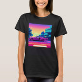 Synthwave car outrun retrowave futuresynth sci fi  tシャツ (正面)