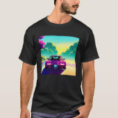 Synthwave car outrun retrowave futuresynth sci fi  tシャツ (正面)