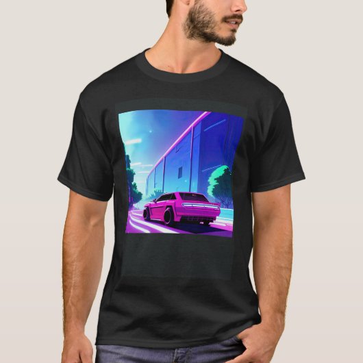 Synthwave car outrun retrowave futuresynth sci fi  tシャツ (正面)