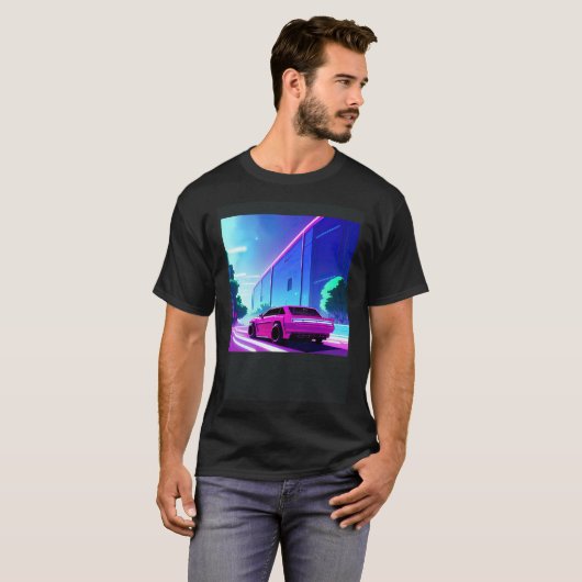 Synthwave car outrun retrowave futuresynth sci fi  tシャツ (正面フル)