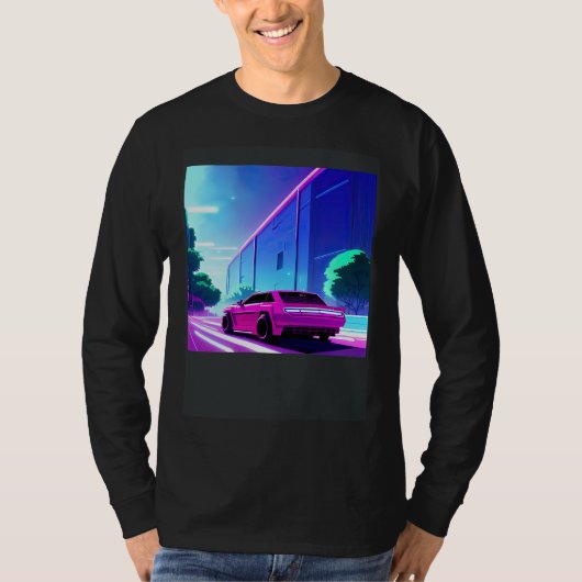 Synthwave car outrun retrowave futuresynth sci fi  tシャツ (正面)