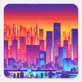 Synthwave/Cyberpunk City at Sunset スクエアシール
