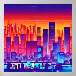 Synthwave/Cyberpunk City at Sunset ポスター