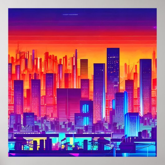 Synthwave/Cyberpunk City at Sunset ポスター (正面)