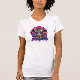 Synthwave DJ Cat Tシャツ