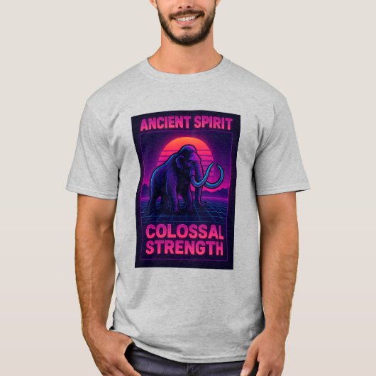 「Synthwave Mammoth Tシャツ | 古代の精神の損失 (正面)