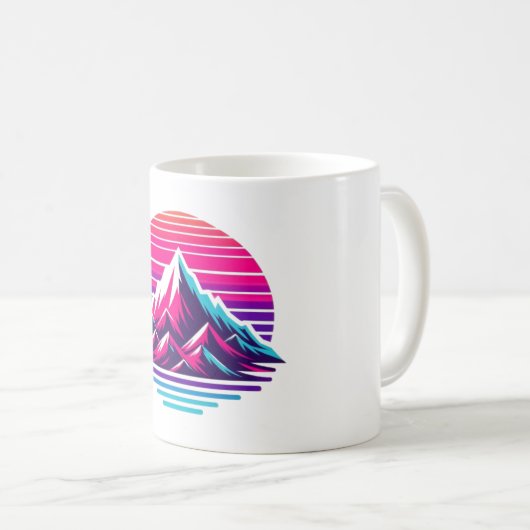 Synthwave Mountain Mug – Retro Sunset Coffee Cup コーヒーマグカップ (正面右)