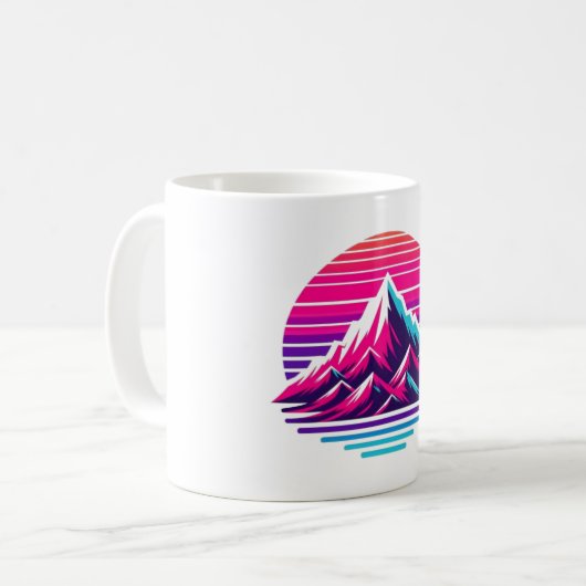 Synthwave Mountain Mug – Retro Sunset Coffee Cup コーヒーマグカップ (正面左)