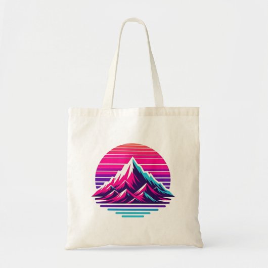 Synthwave Mountain Tote Bag – Retro Sunset Vibes トートバッグ (正面)