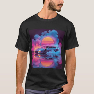 Synthwave Neon Carグラフィックティー Tシャツ