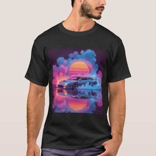 Synthwave Neon Carグラフィックティー Tシャツ (正面)
