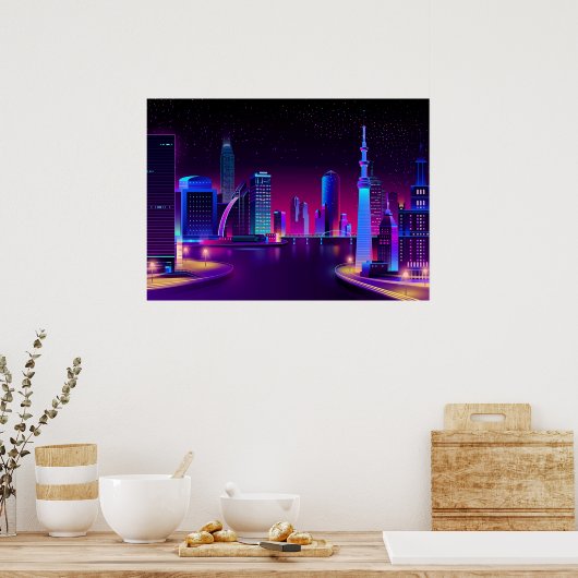Synthwave Neon City ⛔ Vector art ポスター (キッチン)