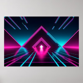 Synthwave Neon Tunnel Glowing Pyramid Abstract ポスター