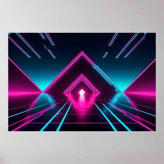 Synthwave Neon Tunnel Glowing Pyramid Abstract ポスター (正面)