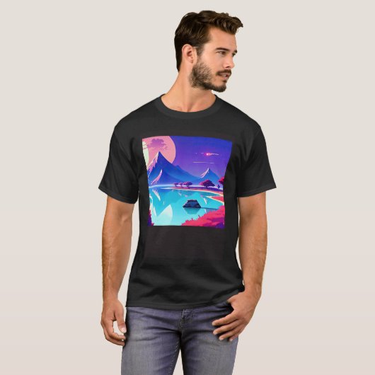Synthwave outun retrowave futuresynth sci fi 5 tシャツ (正面フル)
