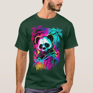 Synthwave Pandaレアパンダグラフィックサイバパンクアート Tシャツ