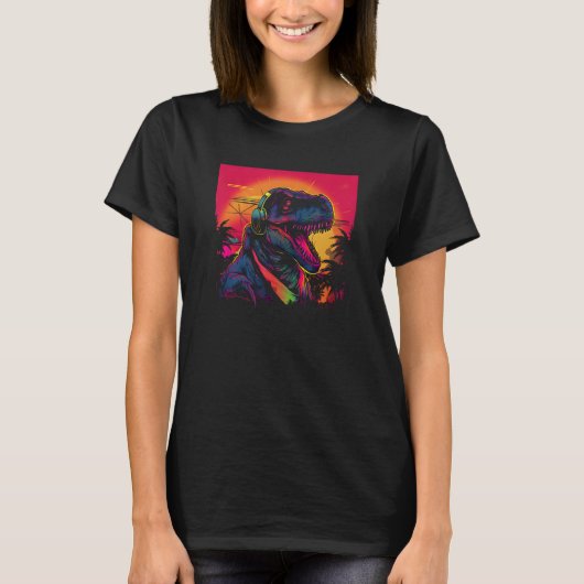 Synthwave Retro Dinosaur T-Rex Synthwave 80s Cultu Tシャツ (正面)