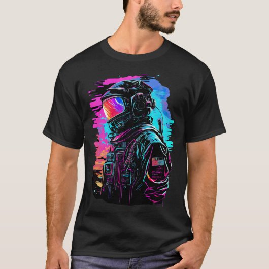 Synthwave Retrowave Astronaut Retro Graphic Tシャツ (正面)
