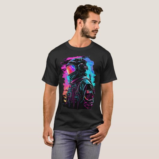 Synthwave Retrowave Astronaut Retro Graphic Tシャツ (正面フル)