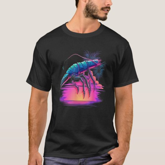 Synthwave Shrimp  Vaporwave Crawfish  Retro 90s Cr Tシャツ (正面)