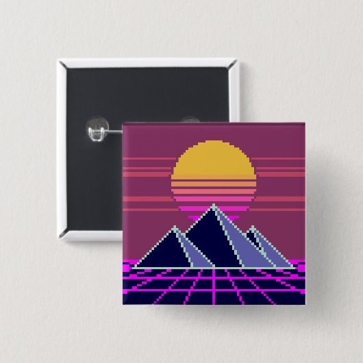 Synthwave sunset over pyramids pixel art Button 缶バッジ (正面&裏面)