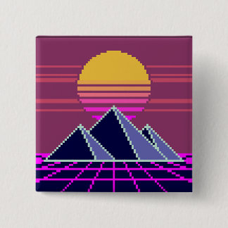 Synthwave sunset over pyramids pixel art Button 缶バッジ