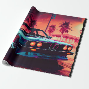 Synthwave Trends - BMWクラシックAI生成アート –  ラッピングペーパー