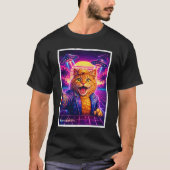 Synthwave UFO Cat Portrait 80s Retro Futuristic Tシャツ (正面)