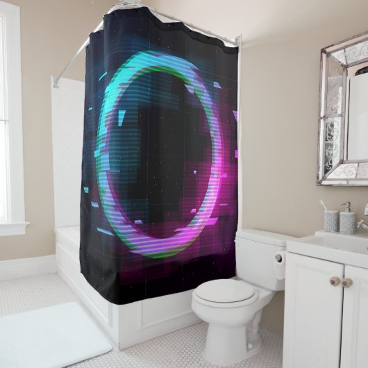 Synthwave Vaporwave Retrowave Glitch Circle with b シャワーカーテン (インサイチュ)