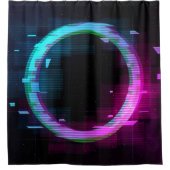 Synthwave Vaporwave Retrowave Glitch Circle with b シャワーカーテン (正面)