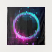 Synthwave Vaporwave Retrowave Glitch Circle with b タペストリー (正面(横))