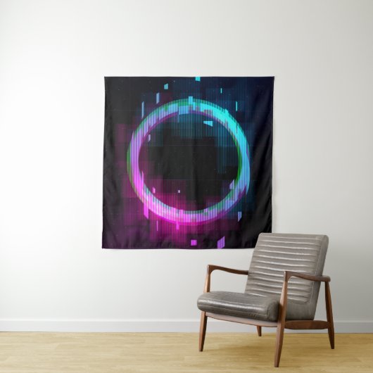 Synthwave Vaporwave Retrowave Glitch Circle with b タペストリー (インサイチュ(横))