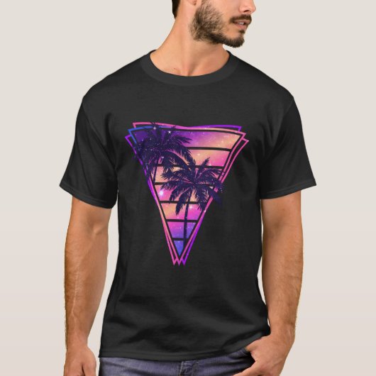 Synthwave Vaporwave Triangle Palm Treesグラデーション Tシャツ (正面)