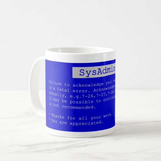 SysAdminの感謝日のマグ コーヒーマグカップ (正面左)