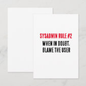 Sysadmin Rule 2疑わしい場合は、ユーザーを非難する サンキューカード (正面/裏面)