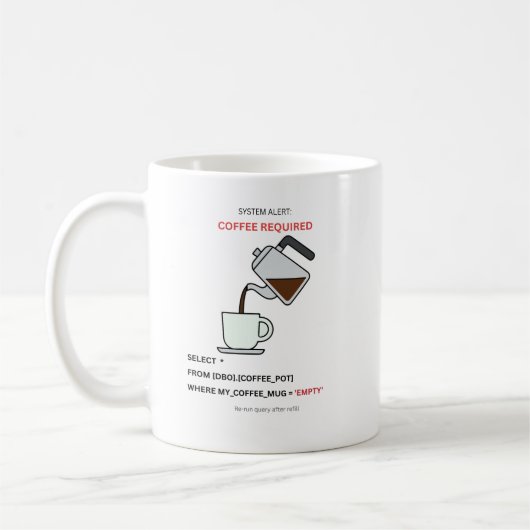 System Alert Coffee Required SQL Humor Mug コーヒーマグカップ (左)