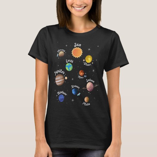 System Kids Planets太陽の Outer Space Knowledge Sc Tシャツ (正面)