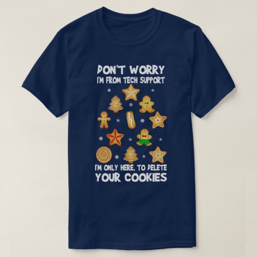 TおもしろいからのMを心配しないクリスマスの技術サポート Tシャツ (デザイン正面)