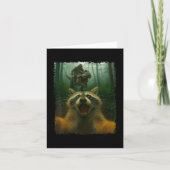 Tおもしろいレックス恐竜とBigfoのアライグマの自撮り カード (正面)