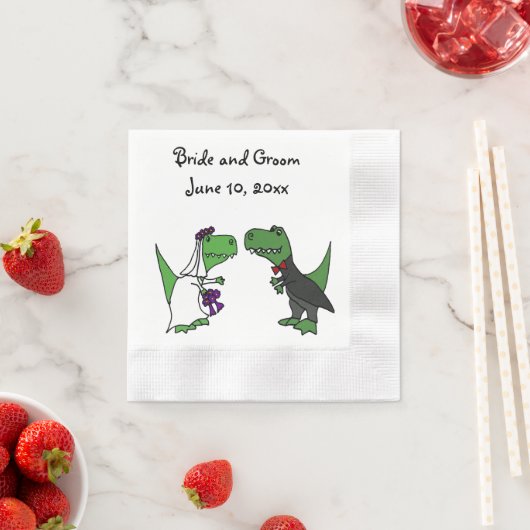 Tおもしろいレックス恐竜の新郎新婦の結婚芸術 縁ありカクテルナプキン (インサイチュ)