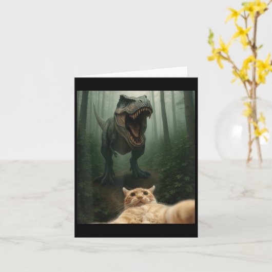 Tおもしろいレックス恐竜の猫の自撮り_1 カード (黄色い花)