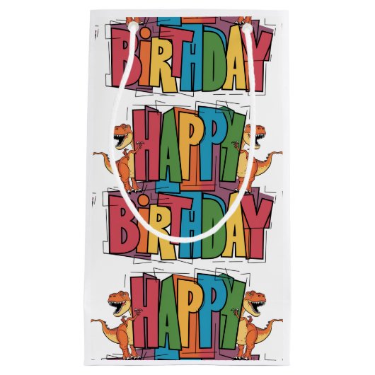 Tおもしろいレックス恐竜及びブロックカラフル誕生日 スモールペーパーバッグ (正面)