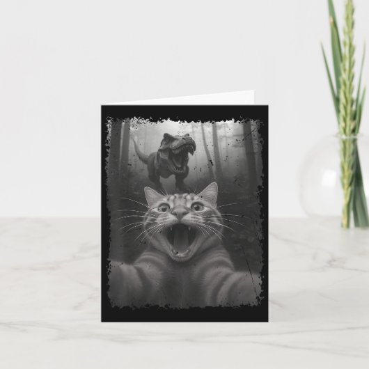 Tおもしろい-レックス恐竜黒とWhiの猫の自撮り カード (正面)
