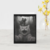 Tおもしろい-レックス恐竜黒とWhiの猫の自撮り カード (黄色い花)