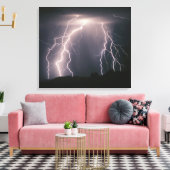 Tからいくつかの雲から地面への稲妻の点滅 キャンバスプリント (インサイチュ (リビング))