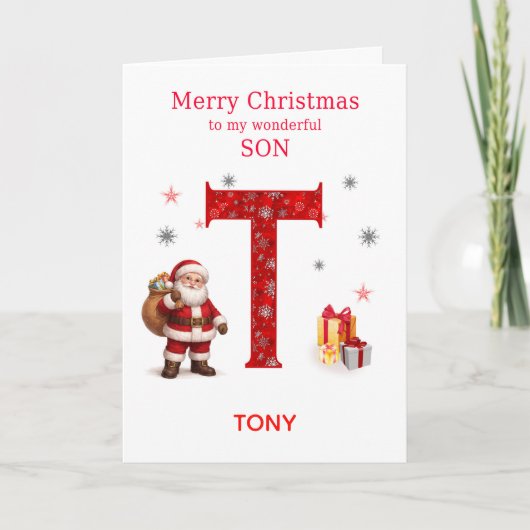 Tからはじまる名前の息子のためのクリスマス シーズンカード (正面)